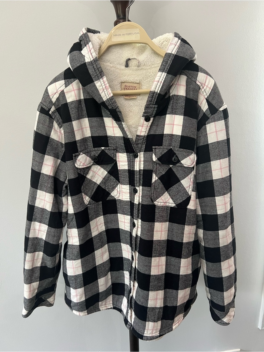 Boston Traders Black & White Buffalo Plaid Sherpa-Lined Hoodie Jacket